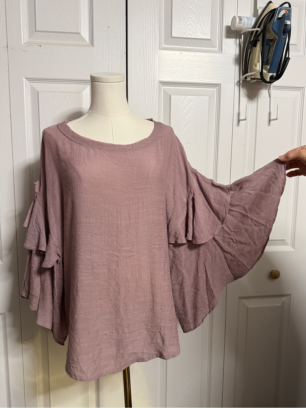 Ruffle Sleeve Peasant Top - Dusty Mauve